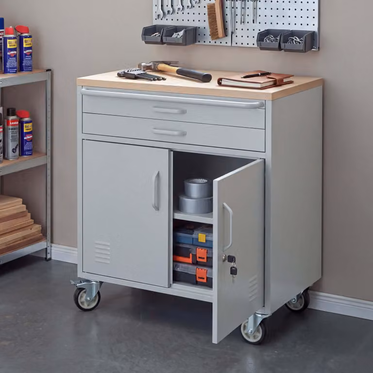 Carrello da officina HWC-R18, carrello mobile per utensili, con serratura, dotato di ruote, scomparti portaoggetti, cassetti, realizzato in acciaio, dimensioni 85x75x53 cm, colore grigio chiaro