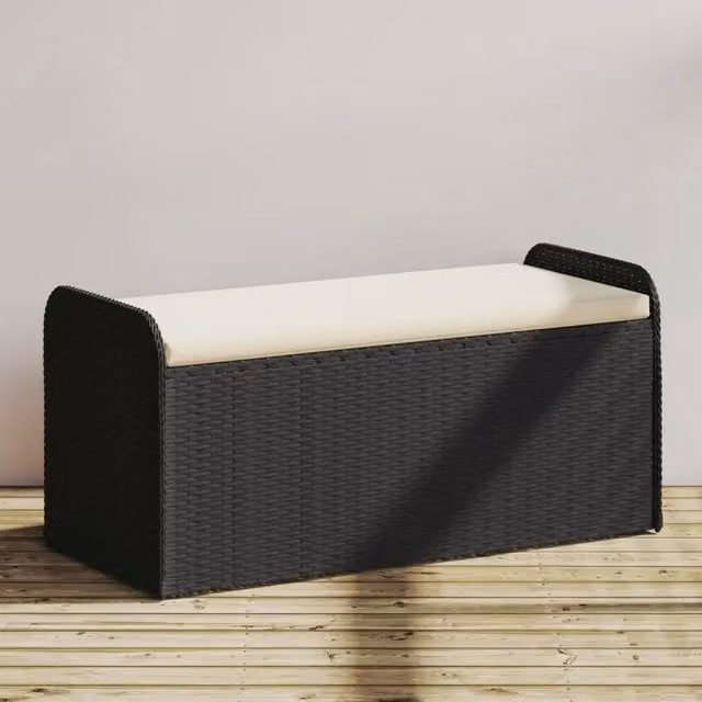 Cassapanca con cuscino vidaXL in polyrattan nera per giardino e terrazzo L: 115 cm, P: 51 cm, H: 52 cm – 1