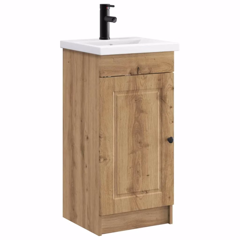 Mobile da bagno moderno vidaXL in legno rovere e metallo, colore marrone e nero, L 42 cm x P 40 cm x H 84,5 cm – 2