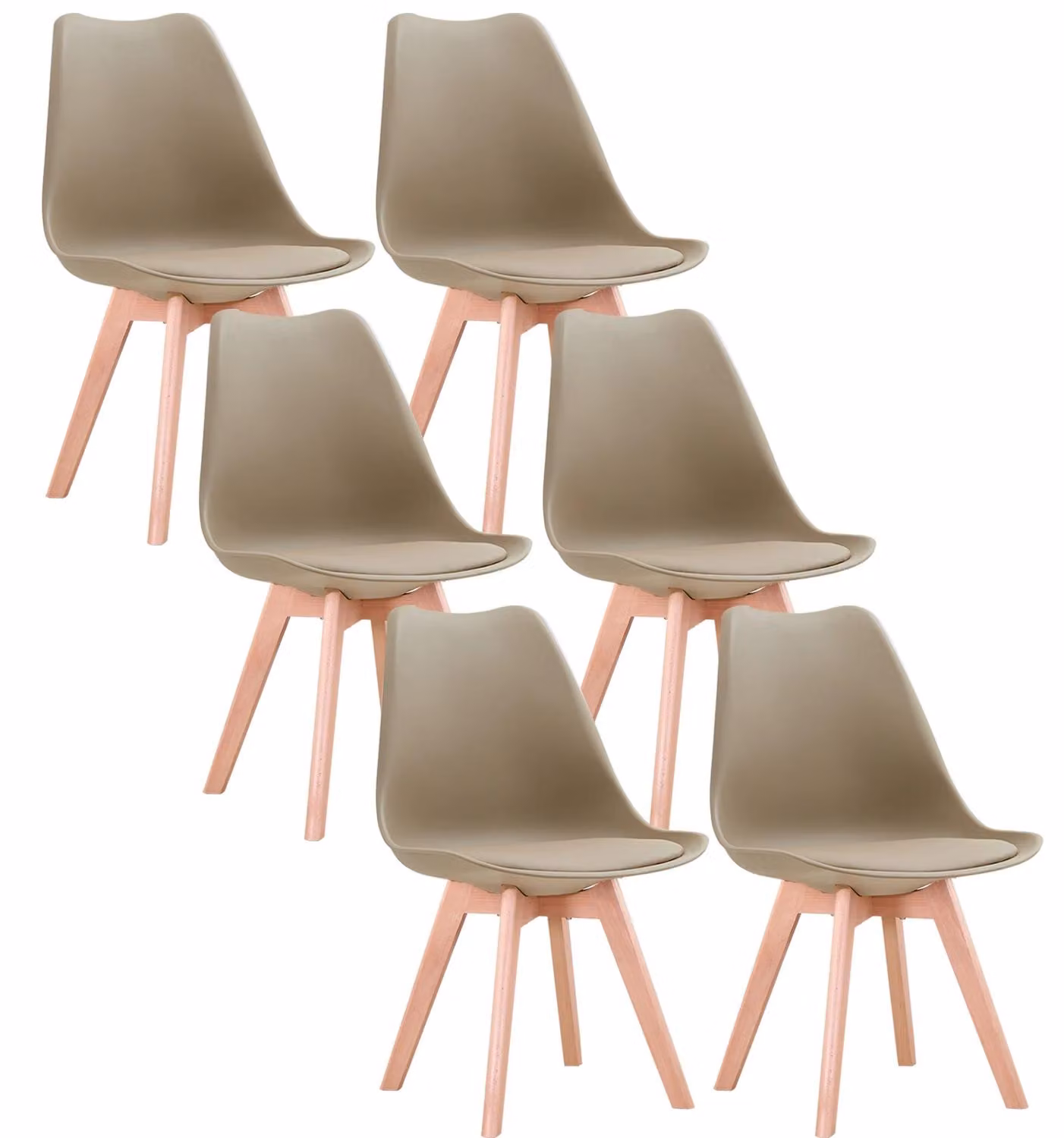 Set di 6 sedie da pranzo - Sedia da pranzo - Design scandinavo minimalista - Seduta in plastica - Gambe in legno di faggio - Adatta per cucina, soggiorno, ristorante - Colore kaki