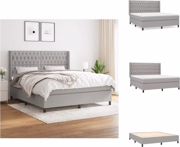 vidaXL Letto a molle con materasso grigio chiaro 180x200 cm in tessuto - Letti & strutture letto