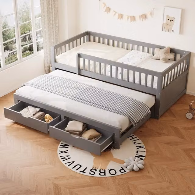 divano letto in legno grigio 90 x 200 cm