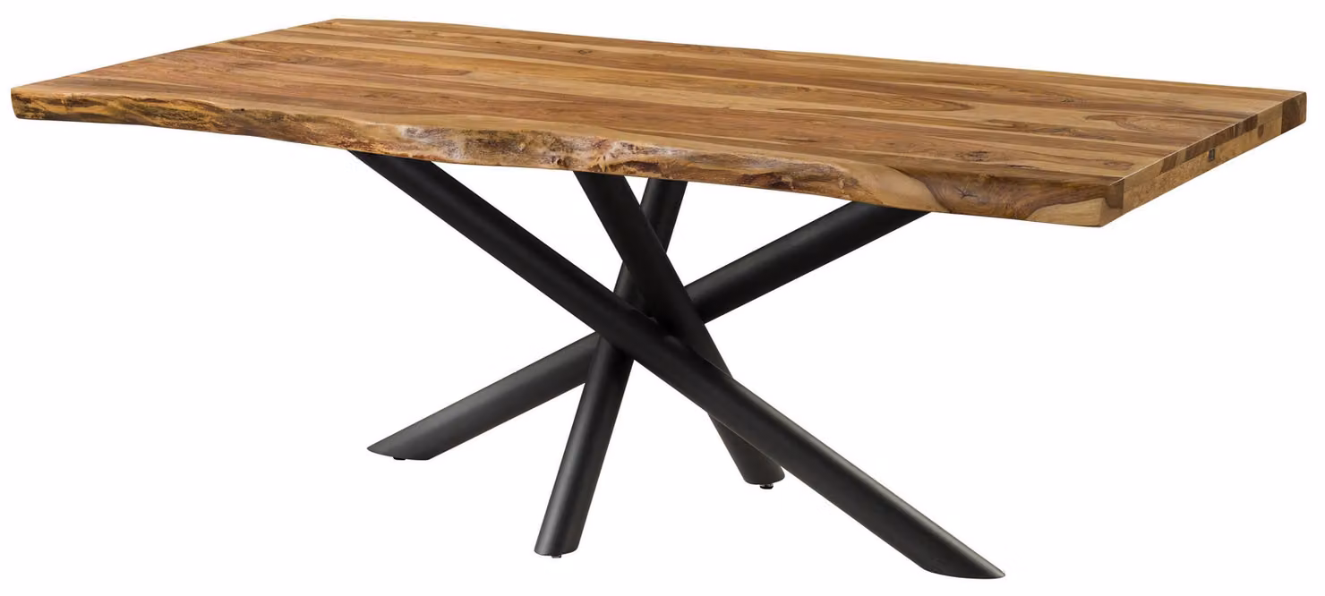 MASSIVMOEBEL24 | Tavolo da pranzo in legno di sheesham 220x100x76 sabbiato naturale / gambe mikado antracite matt FREEFORM 5
