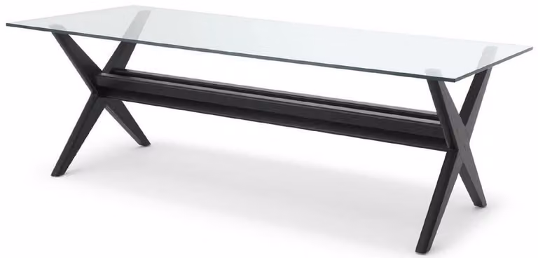 Tavolo da pranzo Casa Padrino nero 230 x 100 x h. 77 cm - Tavolo da cucina in legno massiccio con piano in vetro - Tavolo rettangolare per sala da pranzo - Mobili per sala da pranzo