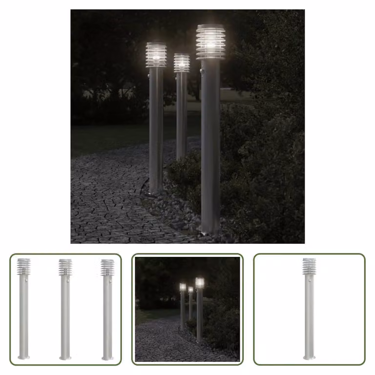 The Living Store Luci da sentiero con rilevatore di movimento 3 pezzi argento 110cm acciaio inox