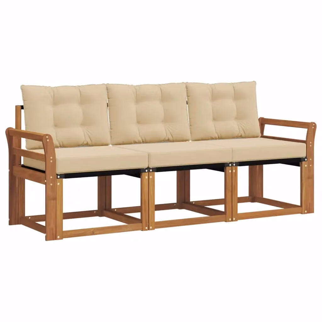Set di divani da esterno vidaXL in legno di acacia e textilene, colore beige, 3 pezzi