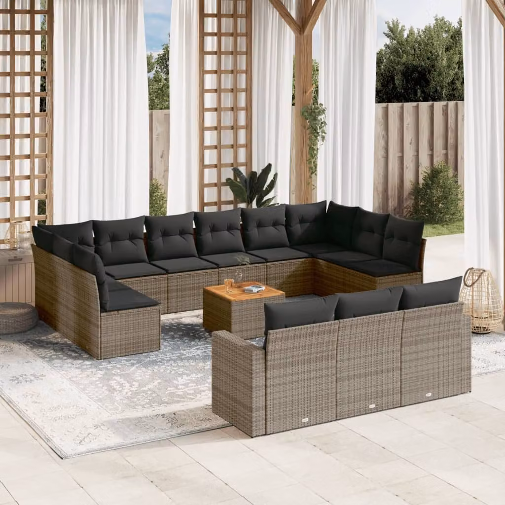 Maison Exclusive - Set Divani da Giardino 14pz con Cuscini in Polyrattan Grigio