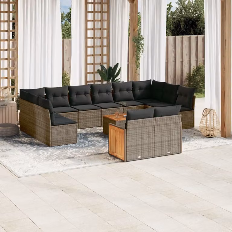 vidaXL Set Divani da Giardino 13 pz in Polyrattan Grigio con Cuscini e Tavolino