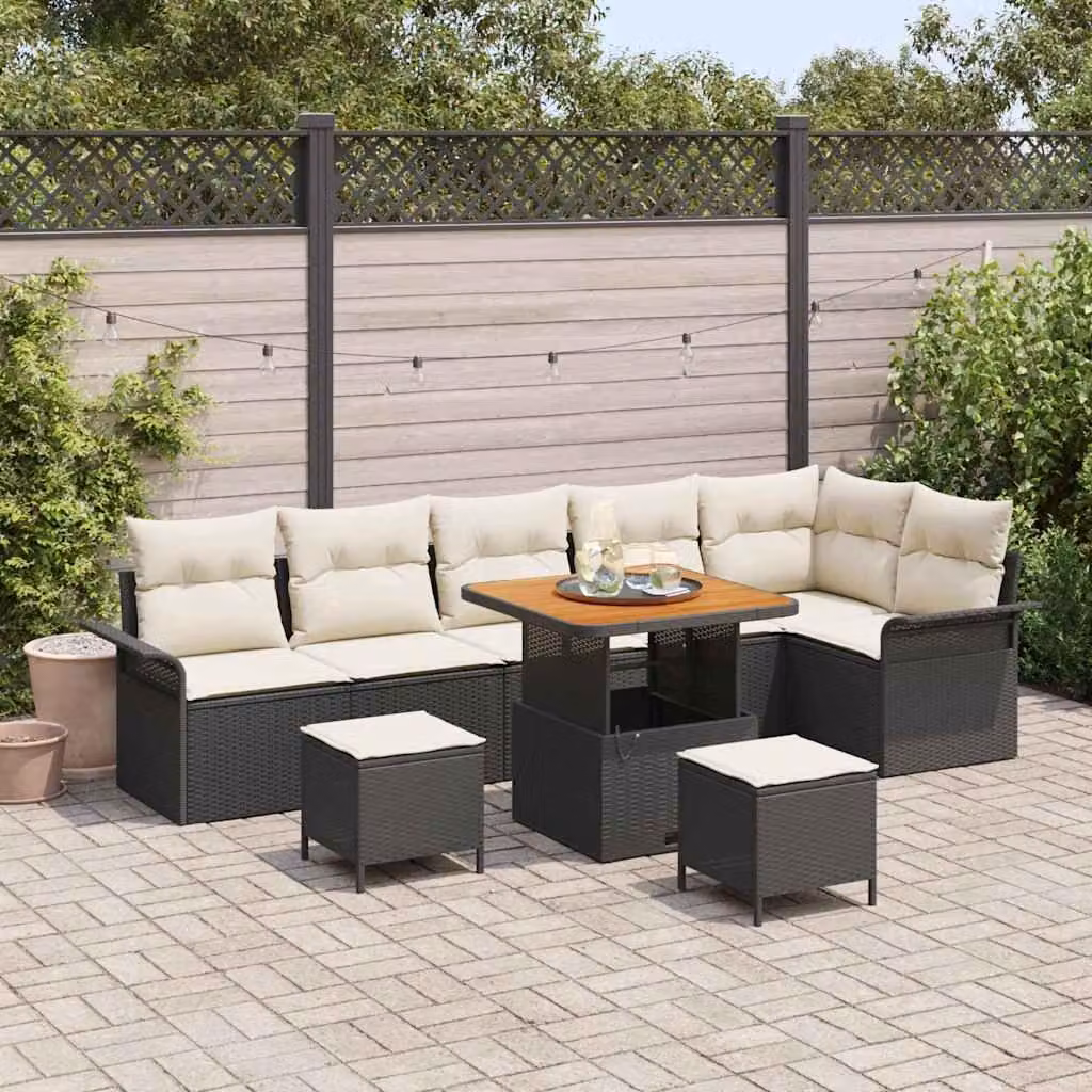 Maison Exclusive - Set da giardino composto da 9 pezzi, divano in rattan sintetico nero