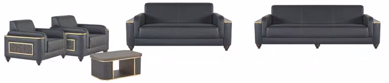 Schwarze Wohnzimmer Sitzgarnitur Designer Dreisitzer Sessel Couchtisch