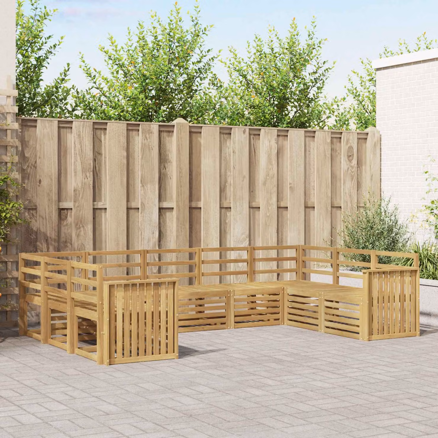 Set di divani da giardino vidaXL a forma di L in legno di acacia massello marrone con cuscini inclusi