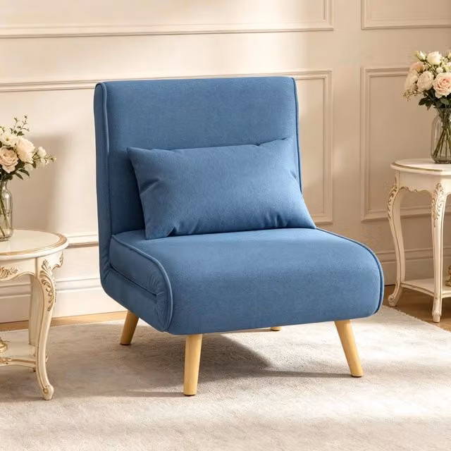 Poltrona letto convertibile REDOM blu con struttura in metallo e rivestimento in tessuto, L: 72 cm, P: 75 cm, H: 85 cm