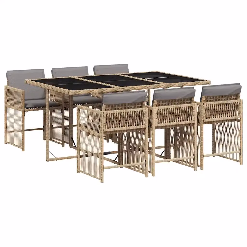 Set Pranzo da Giardino vidaXL in Polyrattan con Cuscini Beige e Grigio, 7 Pezzi con Tavolo in Vetro – 2