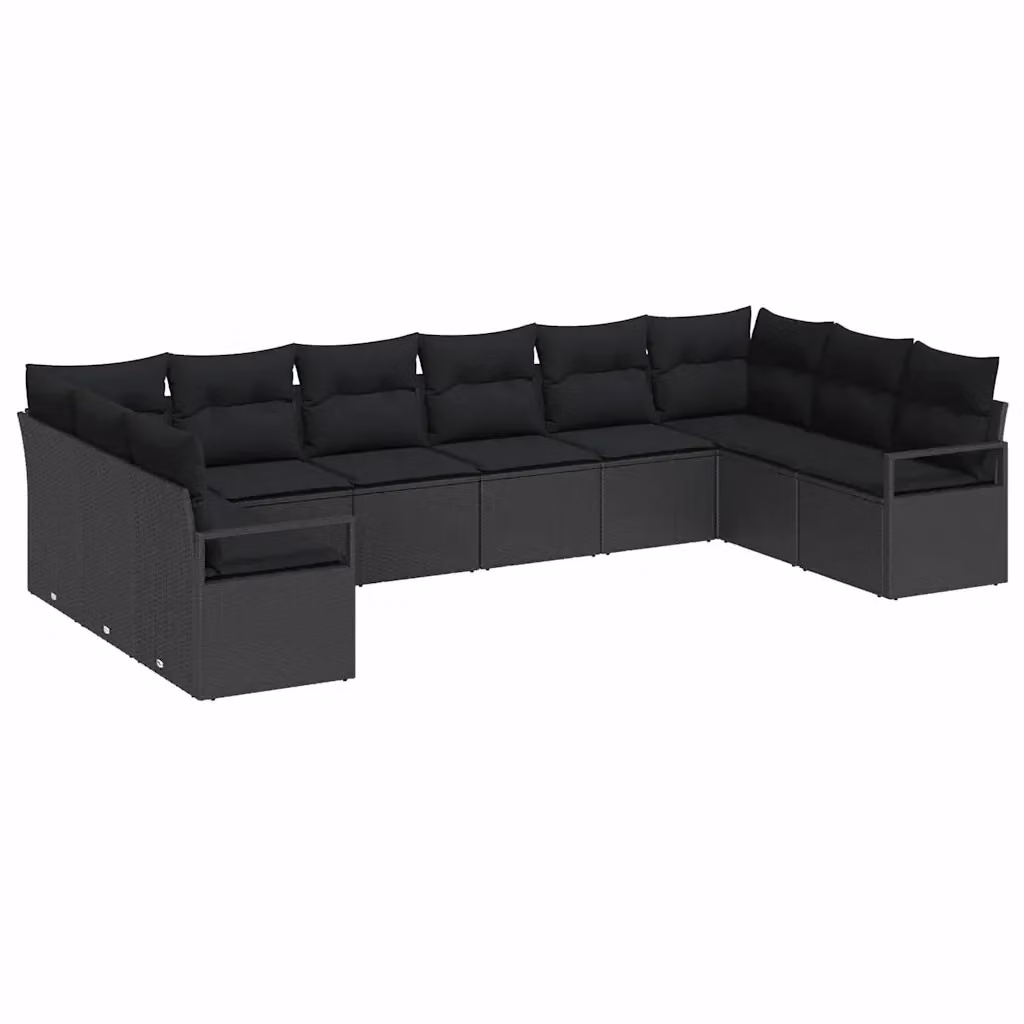 Set di divani da giardino vidaXL 10 pezzi in rattan nero con cuscini imbottiti e struttura in acciaio – 2
