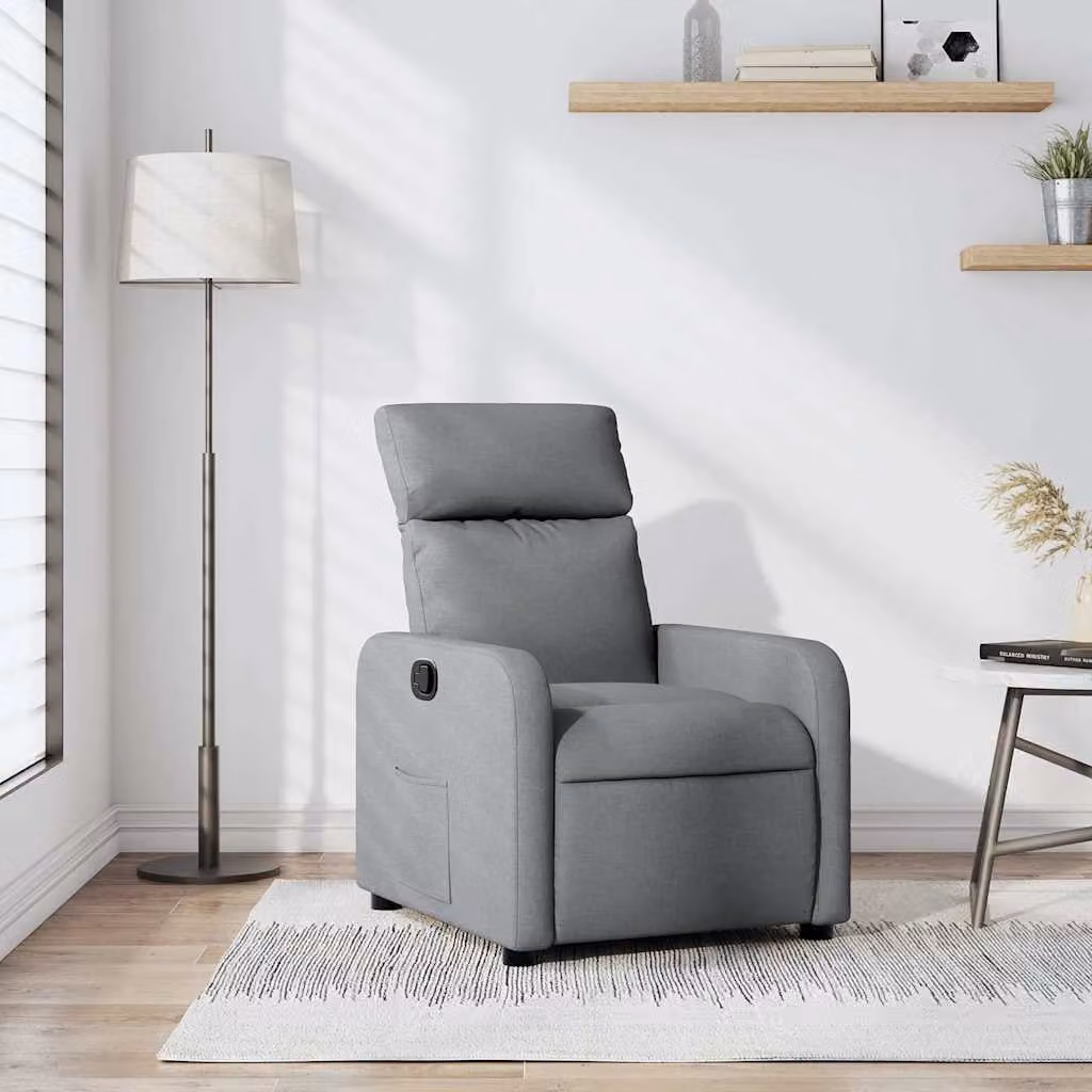 vidaXL Poltrona Reclinabile Relax in Tessuto Grigio con Braccioli e Meccanismo a Leva Manuale