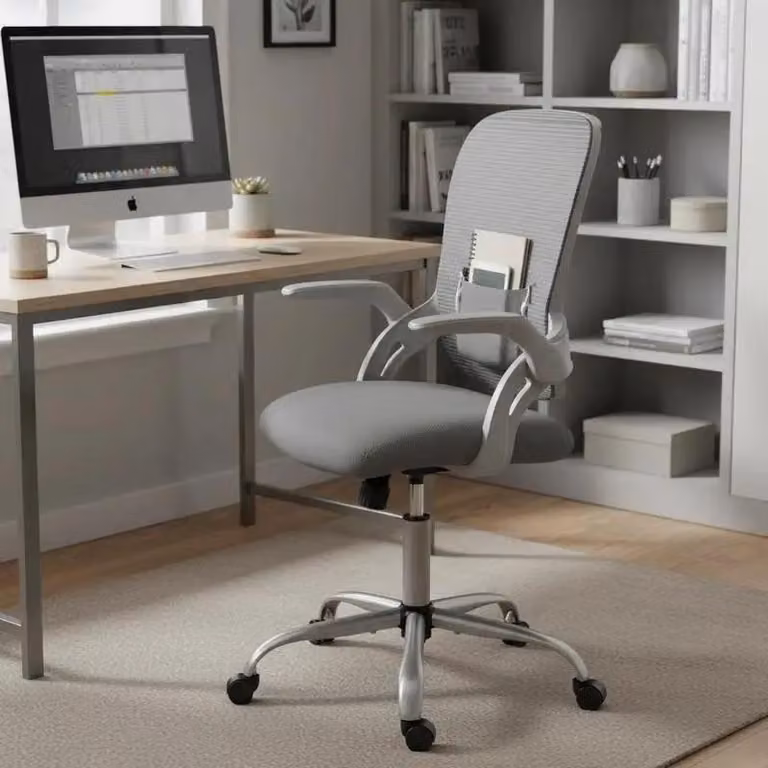 Sedia da ufficio con braccioli pieghevoli, colore grigio
