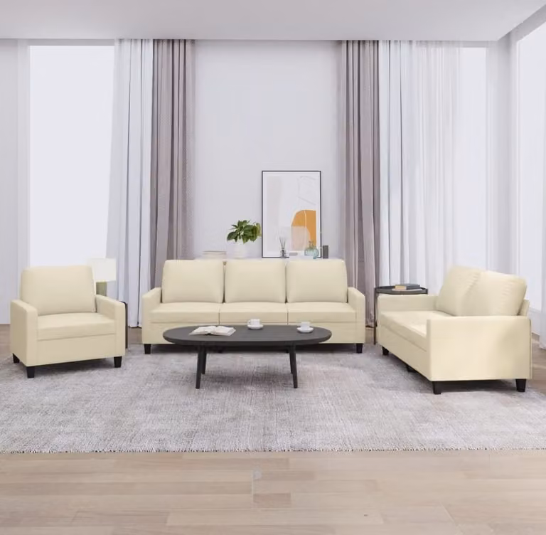 Maison Exclusive - Set divano 3 pezzi con cuscini in ecopelle color crema