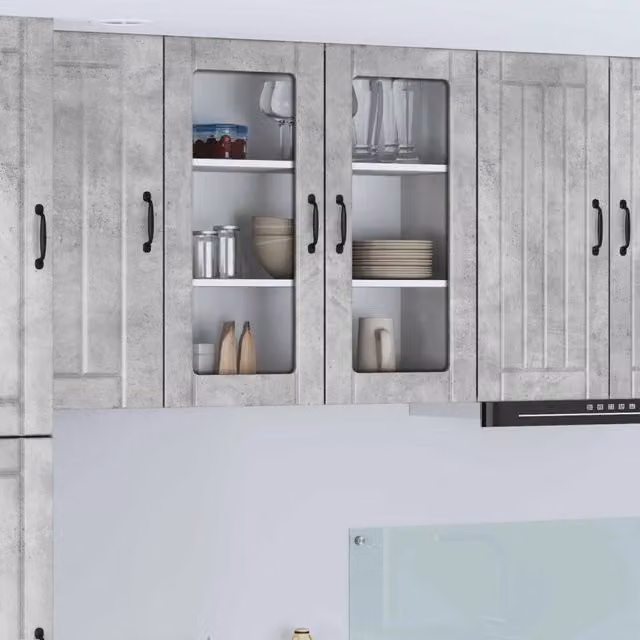 Pensile da cucina moderno vidaXL con ante scorrevoli in vetro e finitura opaca grigia L/P/H: 80 x 31 x 80 cm