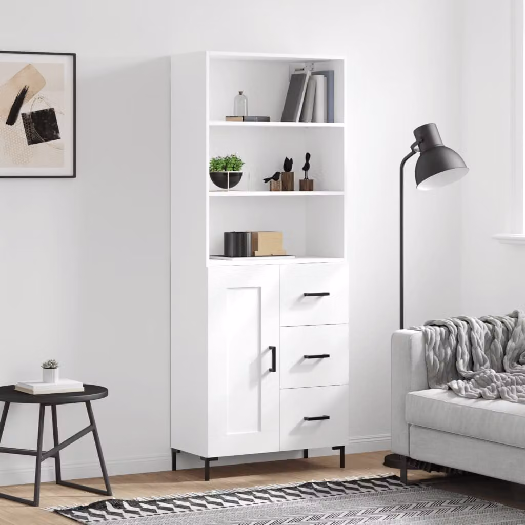 Credenza moderna vidaXL bianca con ante a battente e ripiani interni, L 69,5 cm x P 34 cm x H 180 cm