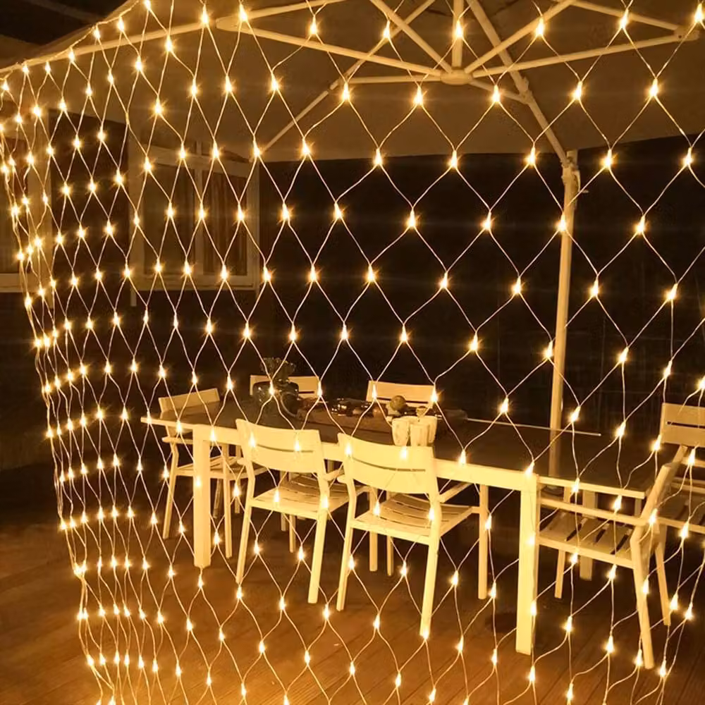 1.5x1,5M 96 LED luci fiabesche per interni, luci di Natale con 8 modalità, per la decorazione del giardino della festa di Natale, bianco caldo