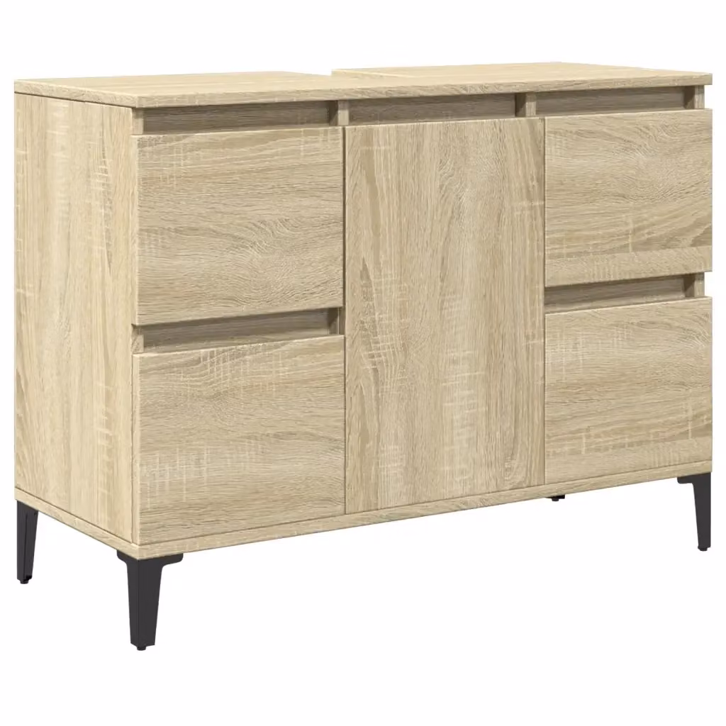 Mobile Lavabo da Bagno Moderno vidaXL in Legno Rovere Beige con Ante e Cassetti, L: 80 cm, P: 33 cm, H: 60 cm – 2