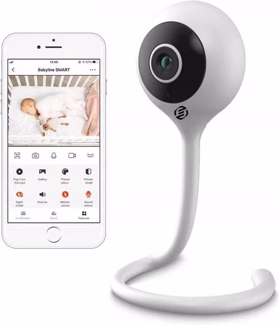 Baby Monitor Multifunzionale Premium con Camera, Visione Notturna, Talk-Back e Controllo App via WiFi, Bianco