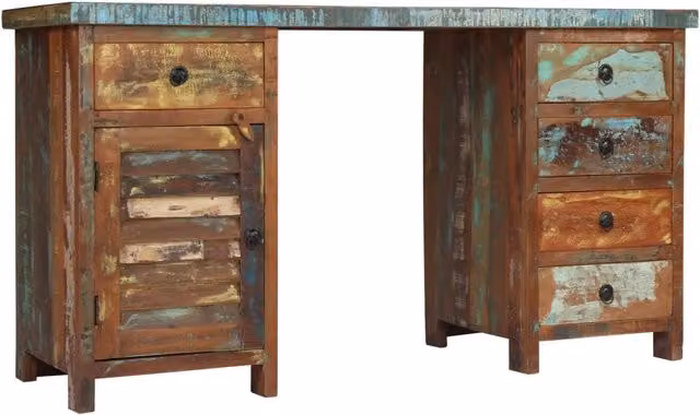 Scrivania a Colonna in Legno Massello di Recupero 140x50x77 cm 244846
