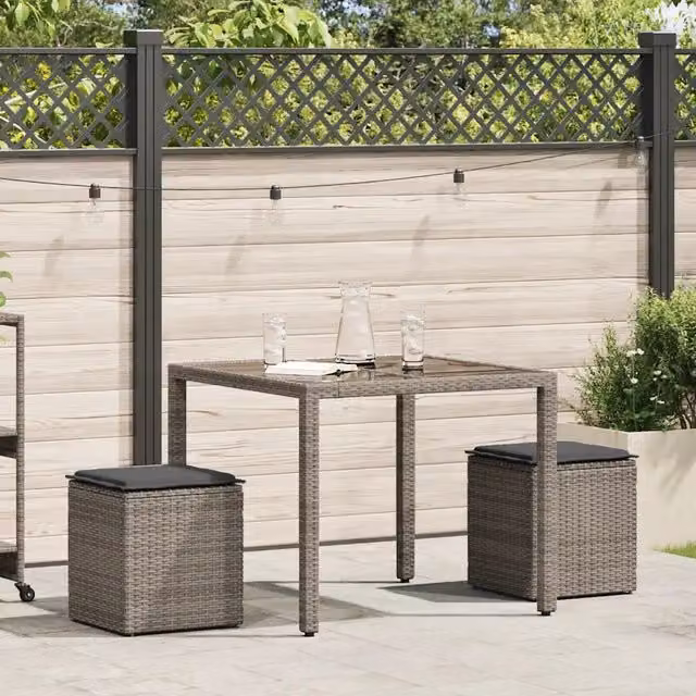 Set di 2 sgabelli da giardino vidaXL in polyrattan grigio con cuscini L/P/H: 40 x 40 x 43 cm