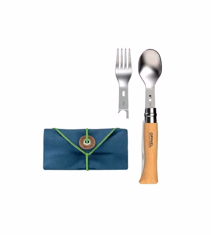 Opinel Set Picnic Coltello Manico Faggio Inserti Forchetta, Cucchiaio