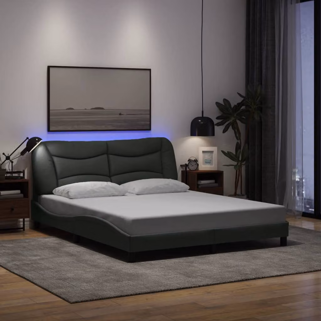 vidaXL Giroletto Hvar con LED e porta USB in tessuto grigio, L/P/H: 200 x 160 x 30 cm – 1