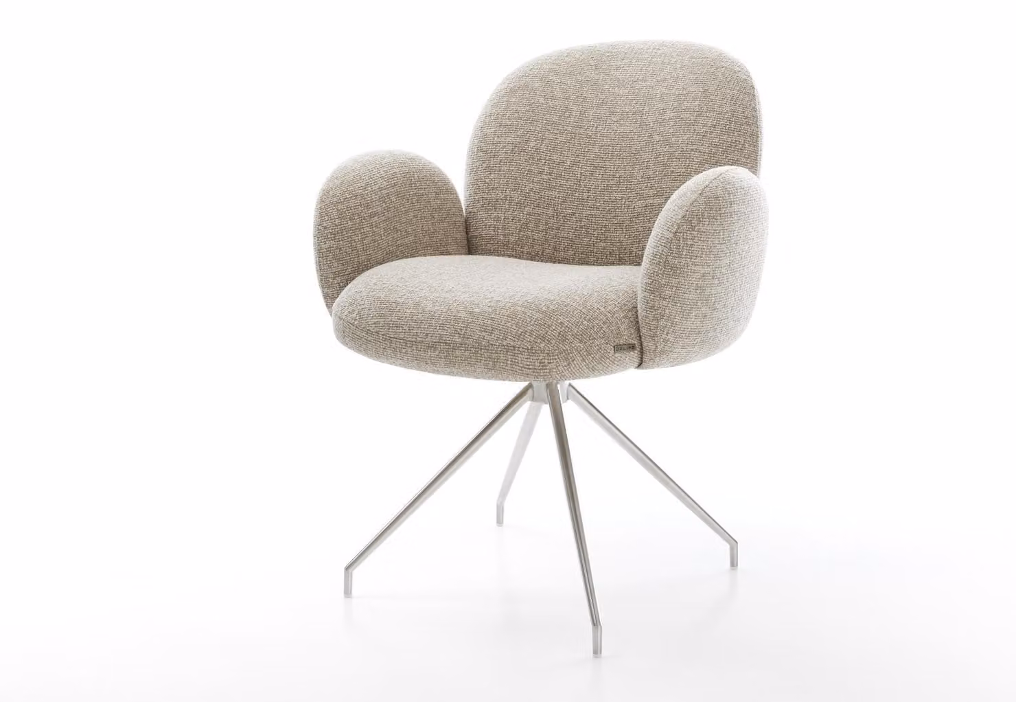DELIFE sedia da pranzo Nube-Flex con braccioli in tessuto morbido beige struttura trasversale conica in acciaio inox con nucleo a molle insacchettate