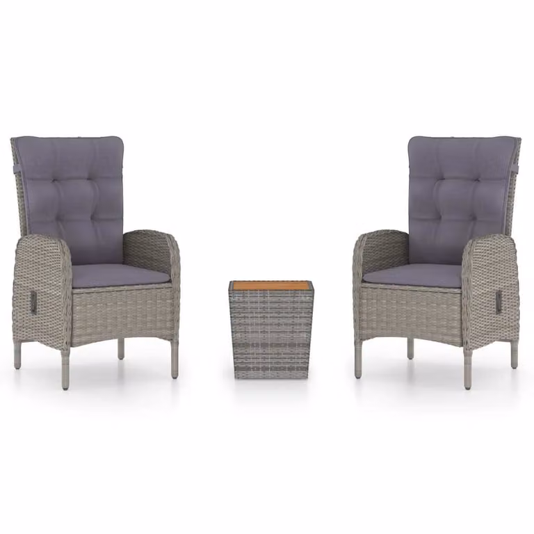 Set da Bistrot 3 pz in Polyrattan e Legno Acacia Grigio