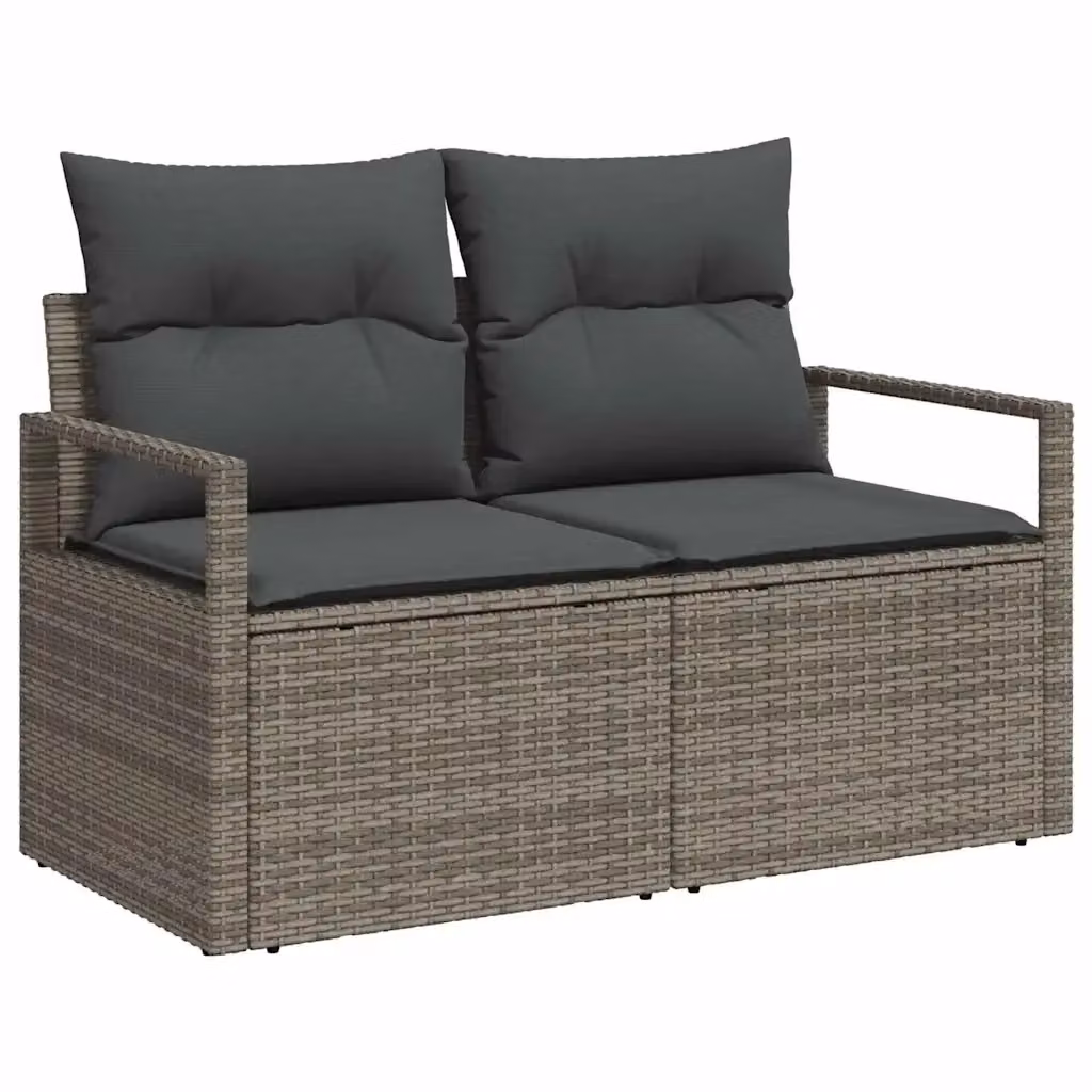 Set di divani da giardino vidaXL in polyrattan grigio con tavolo da caffè e cuscini inclusi – 2
