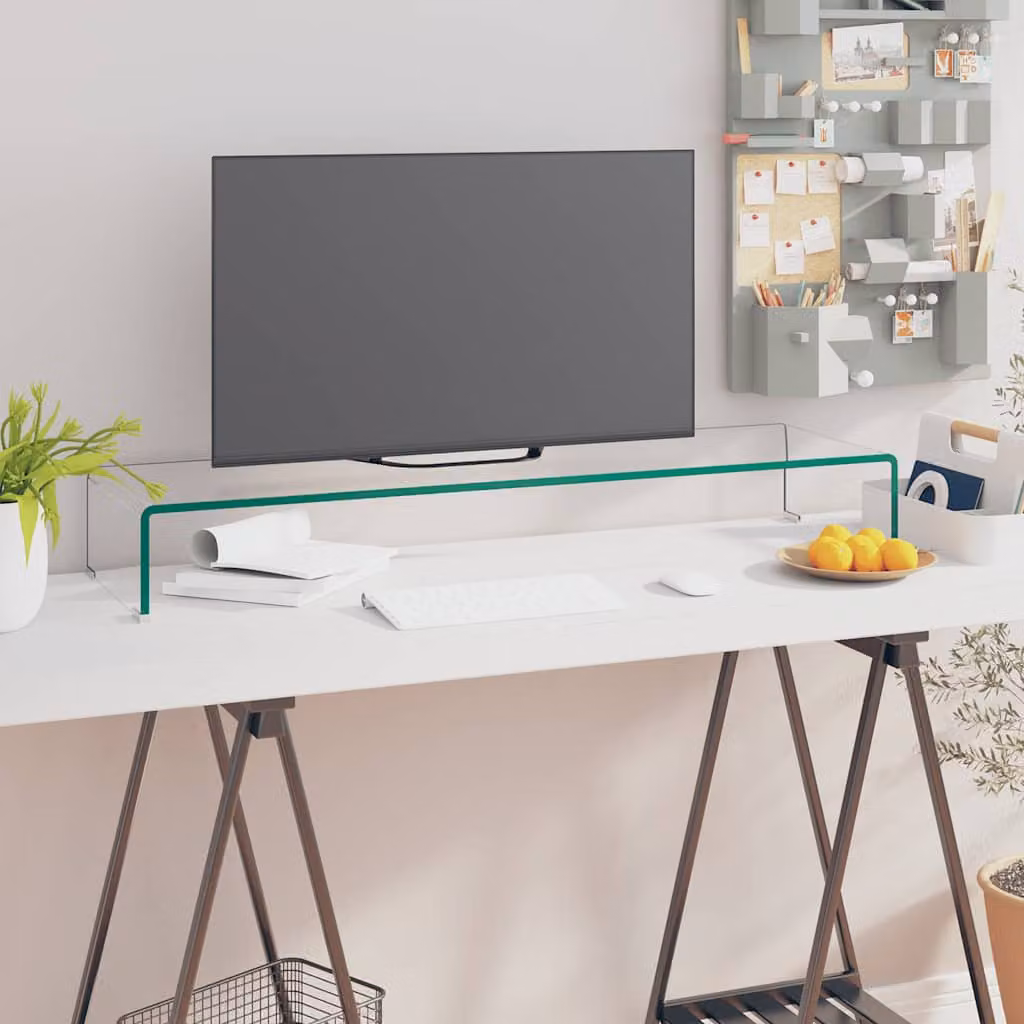 vidaXL Rialzo Porta TV Moderno in Vetro Trasparente L: 100 cm, P: 30 cm, H: 13 cm