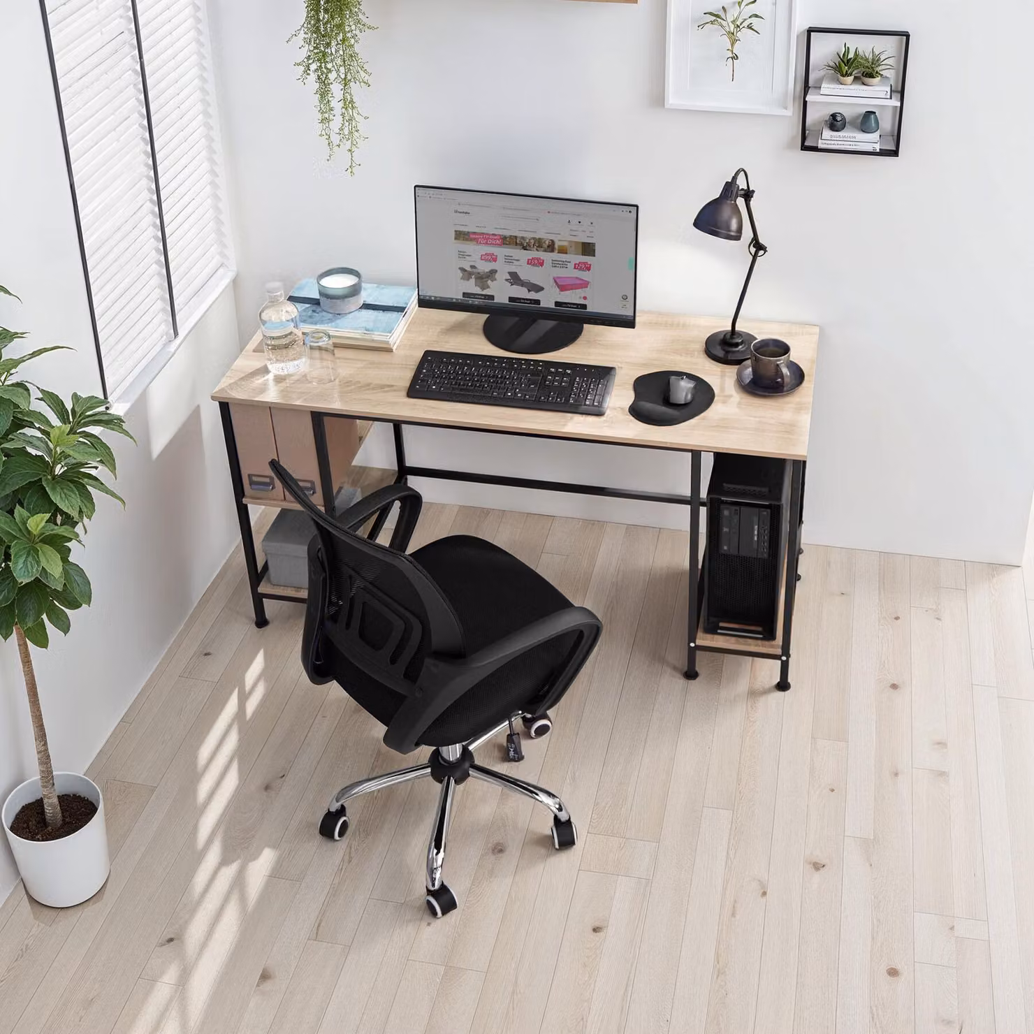 Scrivania da computer TecTake in stile industriale, colore rovere e beige, L: 137 cm, P: 55 cm, H: 75 cm – 1
