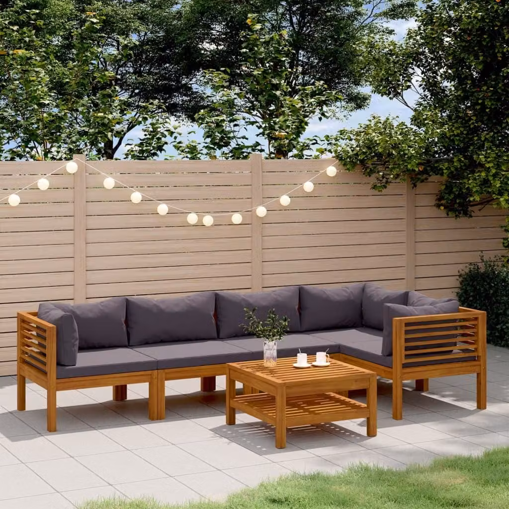 The Living Store Set da giardino da 6 pezzi con cuscino in legno massiccio di acacia