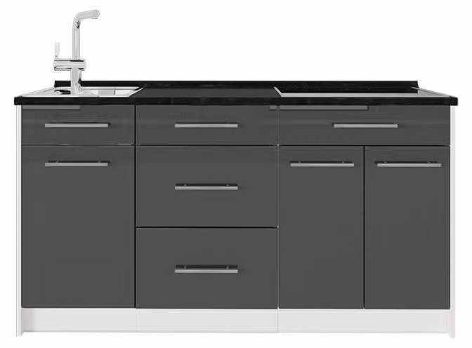 Cucine componibili piccole Vicco Fame-Line Antracite lucido/Bianco 150 cm, PL Antracite, Model 65317