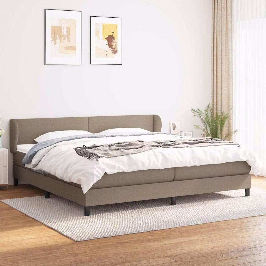 vidaXL Giroletto a Molle con Materasso Ibrido in Tessuto Beige e Bianco, L/P: 200 x 200 cm – 1
