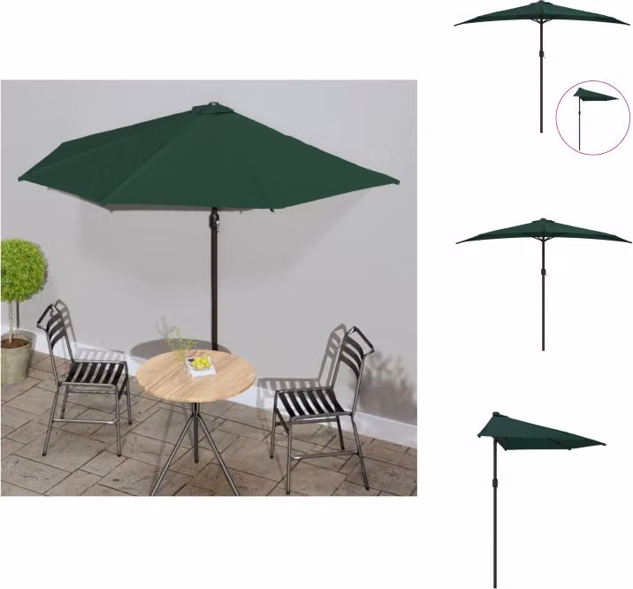 vidaXL Ombrellone da balcone con palo in alluminio verde 300x155 cm semicircolare - Ombrelloni e tende da sole