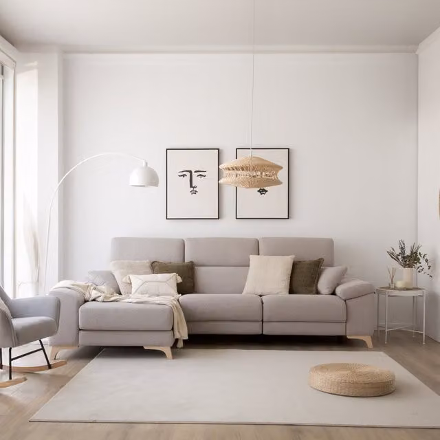 Sofà elettrico Banak Mumbai a 4 posti con chaise longue a sinistra, colore grigio, con ricarica USB e coperture rimovibili