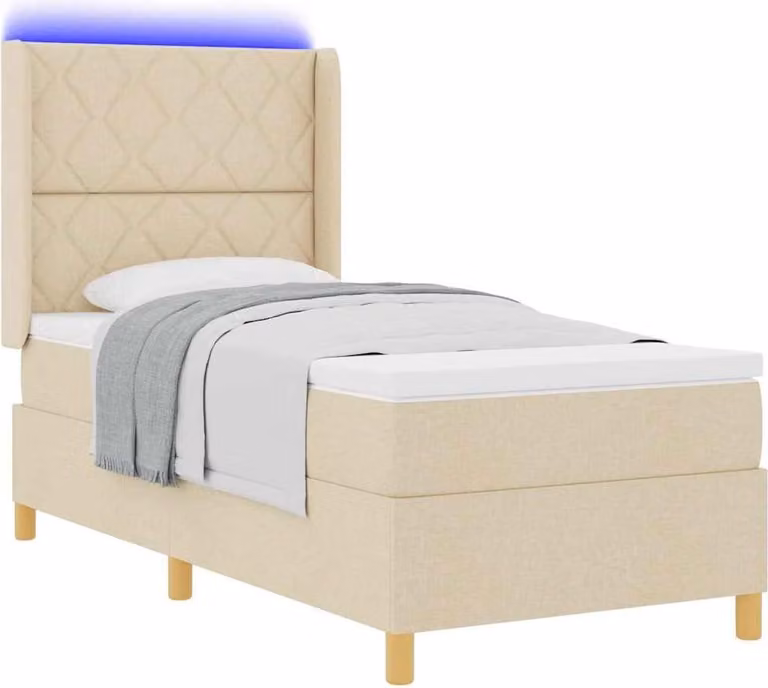 Letto a molle con strisce LED Crema 100 x 200 cm Tessuto