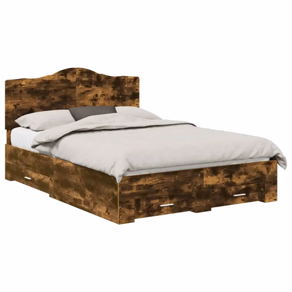 Struttura letto moderna con cassetto vidaXL in legno color rovere fumé L/P/H: 190 x 140 x 143 cm – 2