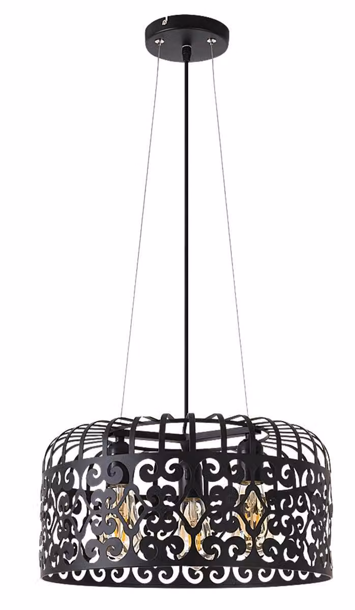 Rabalux 2158 Lampada a sospensione 3 spot Alessandra, E27, nero, rotonda, vintage/romantica, ø400mm