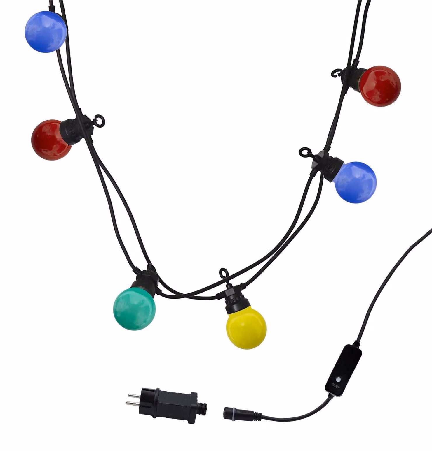 Catena luminosa con 10 lampadine LED multicolore, lunghezza 6,50 metri, grado di protezione IP44, 8 modalità