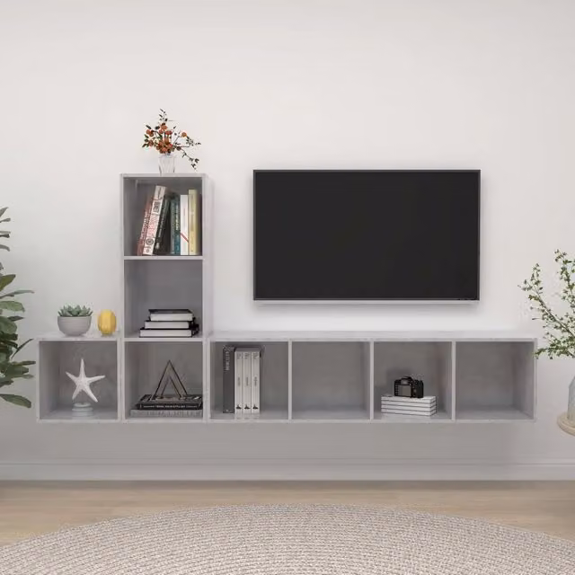 Set di mobili TV da 3 pezzi vidaXL in legno multistrato grigio opaco per soggiorno