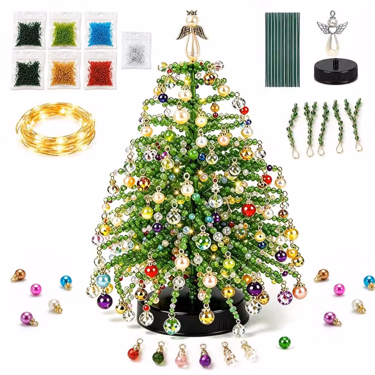 Set per albero di Natale con perline e luci, da assemblare, composto da 7 strati di perline e 50 elementi