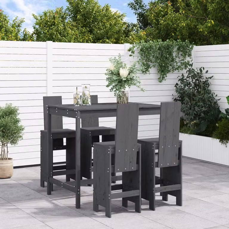 vidaXL Set Bar da Giardino 5 pz in Legno di Pino Grigio con Stile Rustico