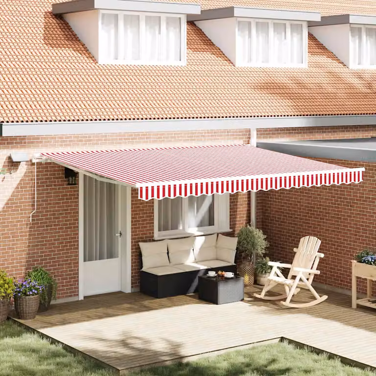 Tenda retrattile vidaXL in alluminio e poliestere, Rosso e Bianco, L: 450 cm, P: 350 cm