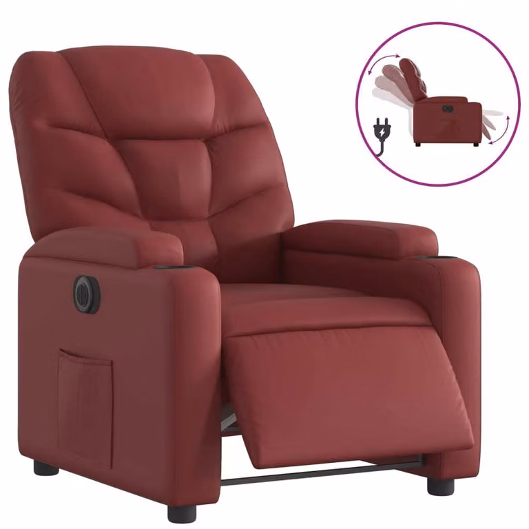 Poltrona Reclinabile Elettrica Rosso Vino in Pelle finta