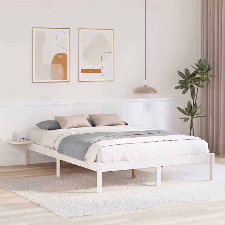 Struttura del letto moderna vidaXL in pino massello bianco L/P/H: 205.5 x 140 x 190 cm